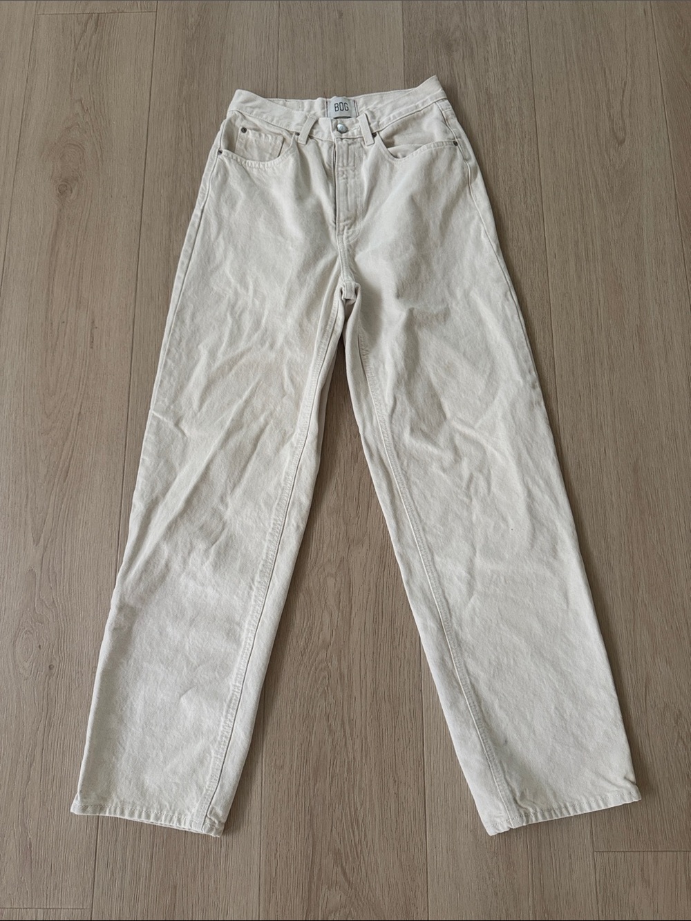 BDG Cream High-Rise Straight Leg Jeans